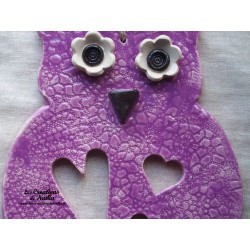 Hibou en céramique couleur lilas