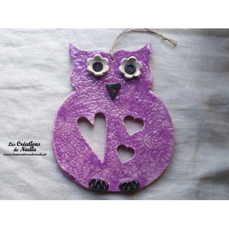 Hibou en céramique couleur lilas