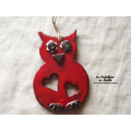 Hibou en céramique couleur rouge piment