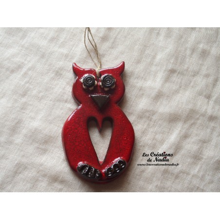 Hibou en céramique couleur rouge piment