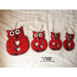 Hibou en céramique couleur rouge