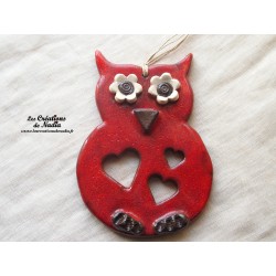 Hibou en céramique couleur rouge