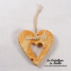 Coeur Katele en céramique, couleur pain d'épice, à suspendre