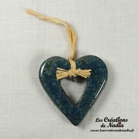 Coeur Katele en céramique, couleur bleu, à suspendre