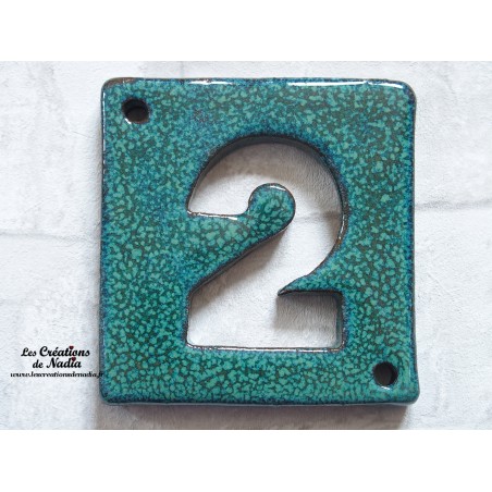 plaque numéro de maison en céramique, chiffres en faïence vert