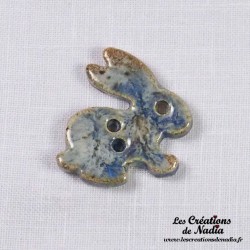 Bouton lapin bleu-gris marbré en céramique