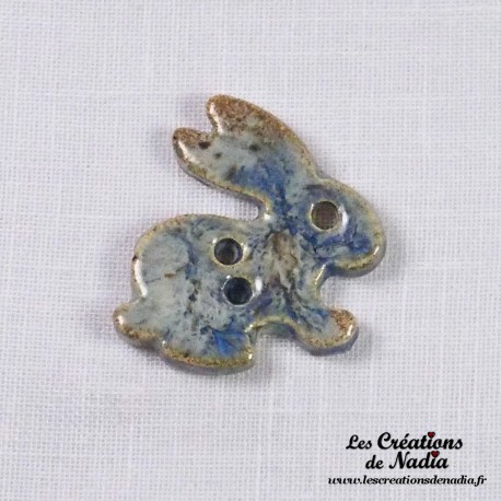 Bouton lapin bleu-gris marbré en céramique