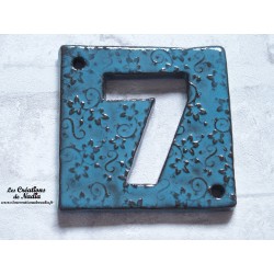 Plaque numéro maison bleu canard en céramique