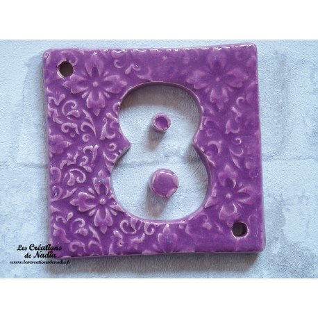 Plaque numéro maison lilas en céramique