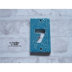 Plaque numéro maison bleu lagon en céramique