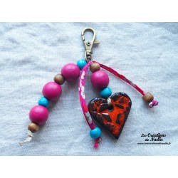 Grigri bijoux de sac, porte clés coeur rouge orangé