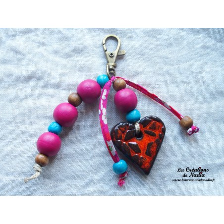 Grigri bijoux de sac, porte clés coeur rouge orangé Grigri bijoux de sac, porte clés coeur rouge orangé