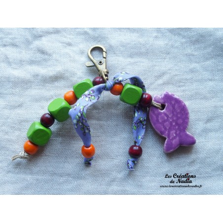 Grigri bijoux de sac, porte clés poisson lilas Grigri bijoux de sac, porte clés poisson lilas