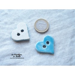 Bouton coeur bleu en céramique