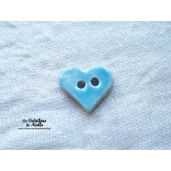 Bouton coeur bleu en céramique