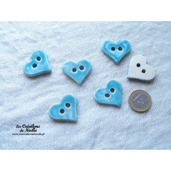 Bouton coeur bleu en céramique