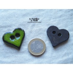 Bouton coeur vert en céramique