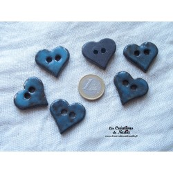 Bouton coeur bleu en céramique