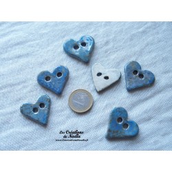 Bouton coeur bleu en céramique