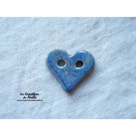 Bouton coeur bleu en céramique