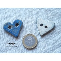 Bouton coeur bleu en céramique