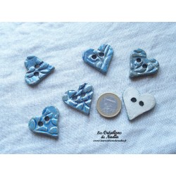 Bouton coeur bleu en céramique