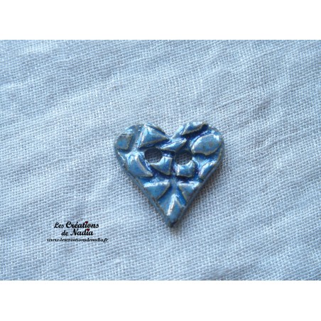 Bouton coeur bleu en céramique