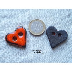 Bouton coeur orange en céramique