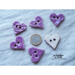 Bouton coeur lilas en céramique