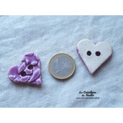 Bouton coeur lilas en céramique