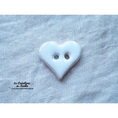 Bouton coeur blanc en céramique