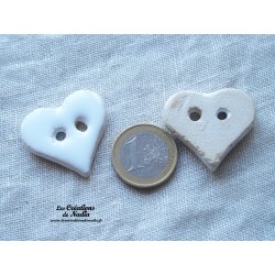 Bouton coeur blanc en céramique