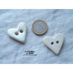 Bouton coeur en céramique, couleur blanc