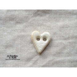 Bouton coeur blanc nacré en céramique