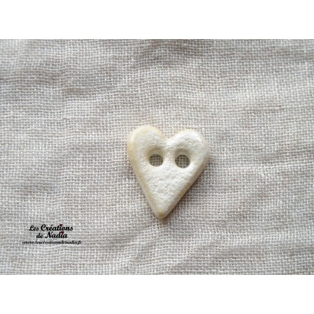 Bouton coeur blanc nacré en céramique