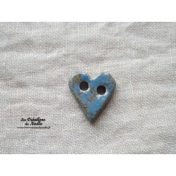 Bouton coeur bleu en céramique