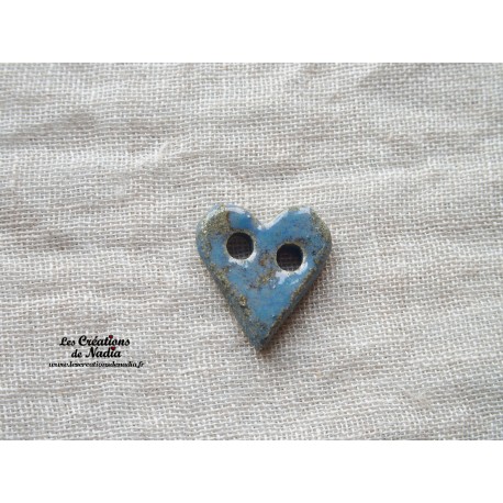 Bouton coeur bleu en céramique