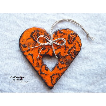 Coeur Liesel orange en céramique, à accrocher
