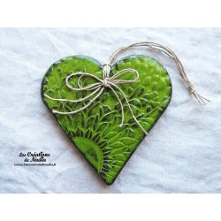 Coeur Liesel vert en poterie, à suspendre