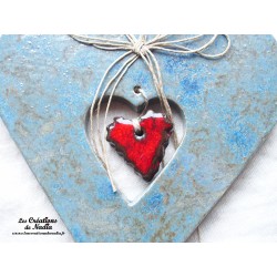 Coeur en céramique Hansi couleur bleu gauloise, à suspendre