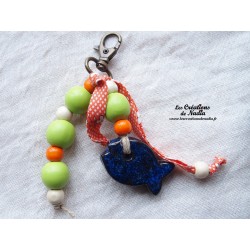 Grigri bijoux de sac, porte clés poisson bleu