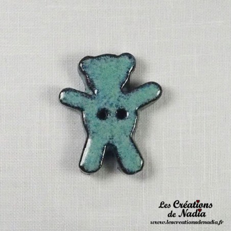 Bouton grand ourson turquoise en céramique