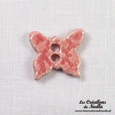 Bouton papillon rose bonbon en céramique