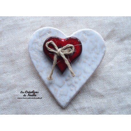 Broche coeur en céramique blanc