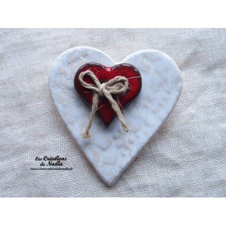 Broche coeur en céramique blanc