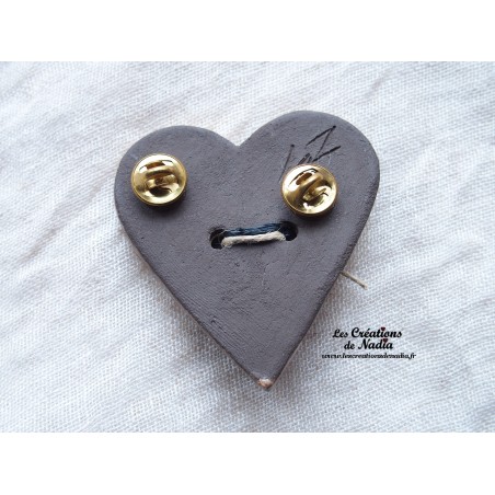 Broche coeur en céramique turquoise
