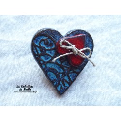 Broche coeur en céramique turquoise