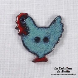 Bouton poule turquoise en céramique