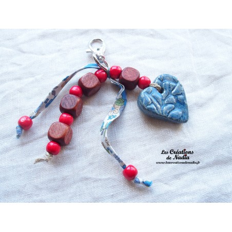Grigri bijoux de sac, porte clés coeur bleu Grigri bijoux de sac, porte clés coeur bleu