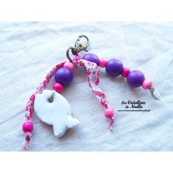 Grigri bijoux de sac, porte clef poisson blanc